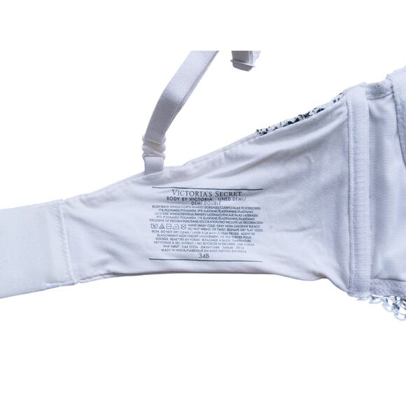 Victoria Secret Body lined Demi Bra white black floral 34B Lingere Romantic Sexy - Picture 3 of 4